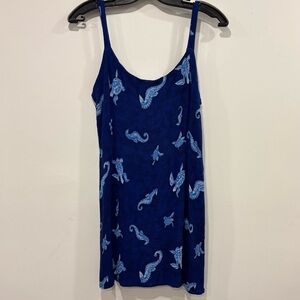 Textured Mini Blue Dress with Sea Life Print